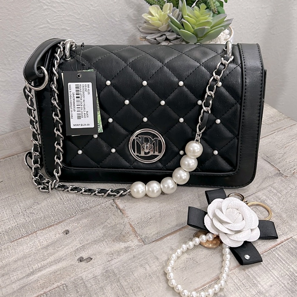 BUNDLE/BADGLEY MISCHKA-Crossbody Pearl Bag & Unbranded bag charm.